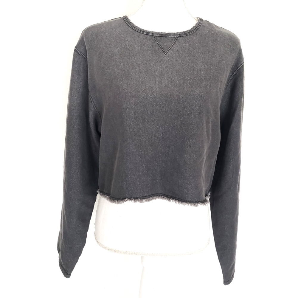 BBJ Bobbi Los Angeles Women SIZE L Gray Long Sleeve Crew Neck Top Raw Hem Casual